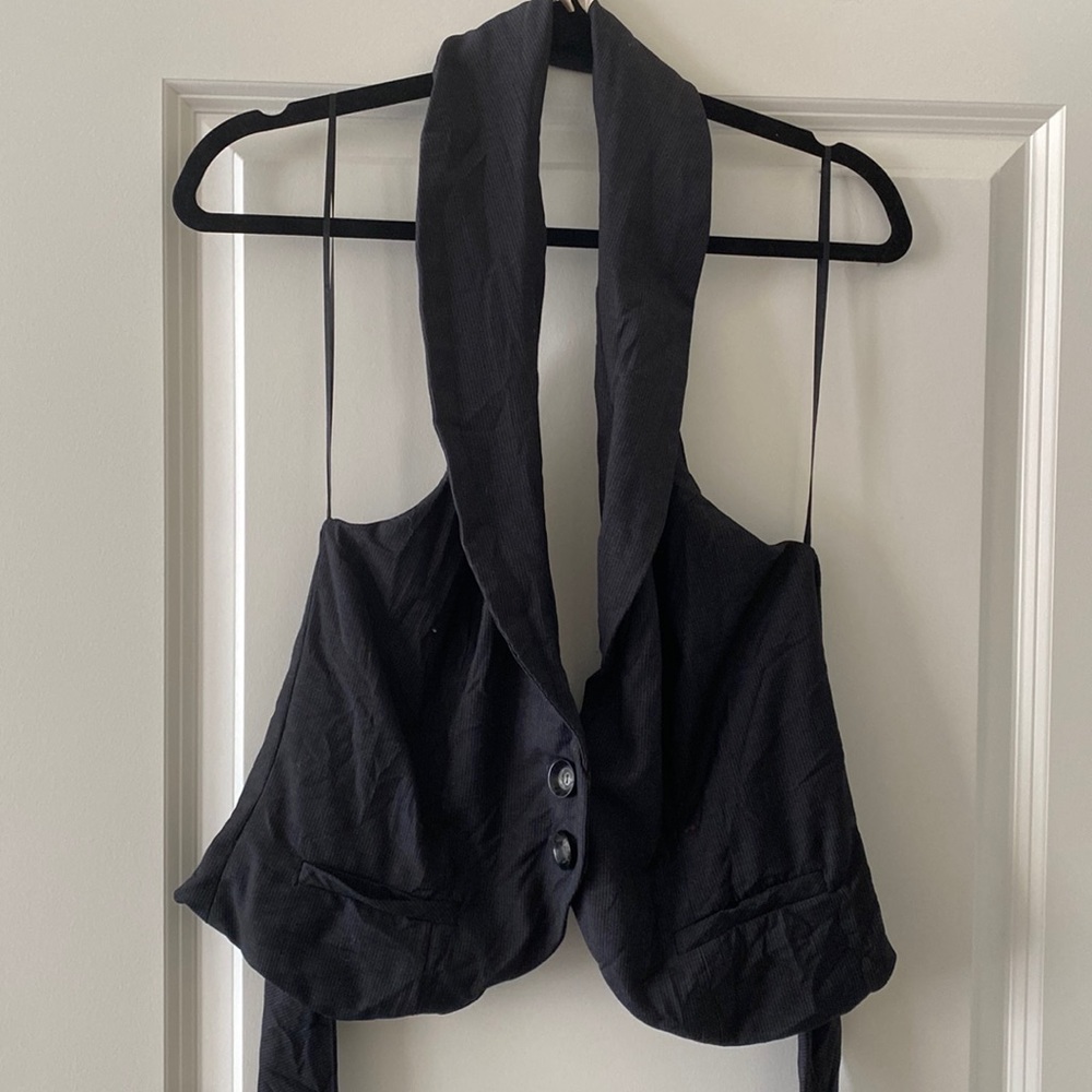 Pinstriped Back-Tie Halter Vest